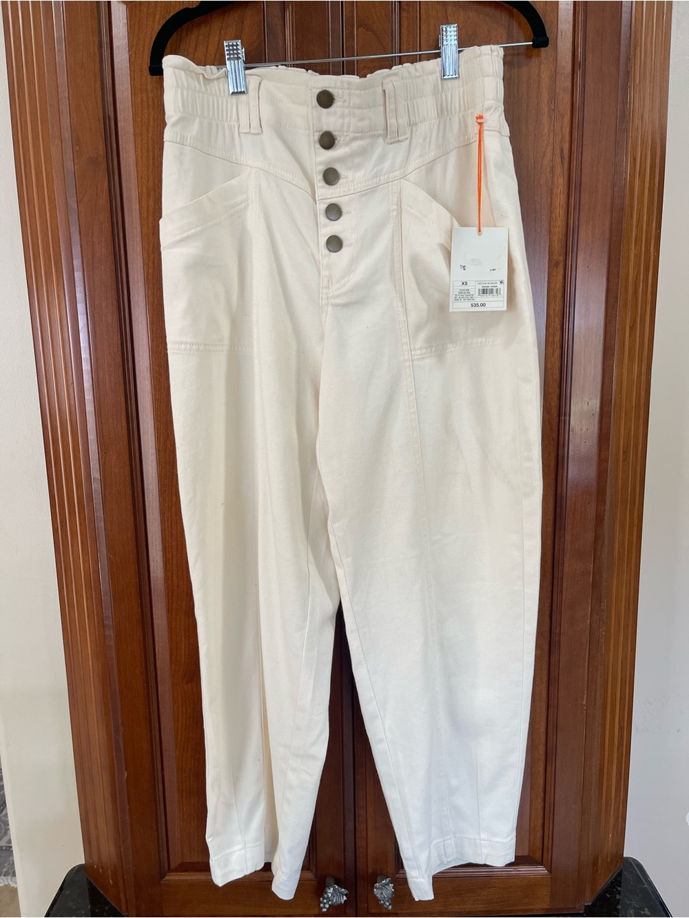 Knox Rose Cream High-Waist Button-Front Chinos